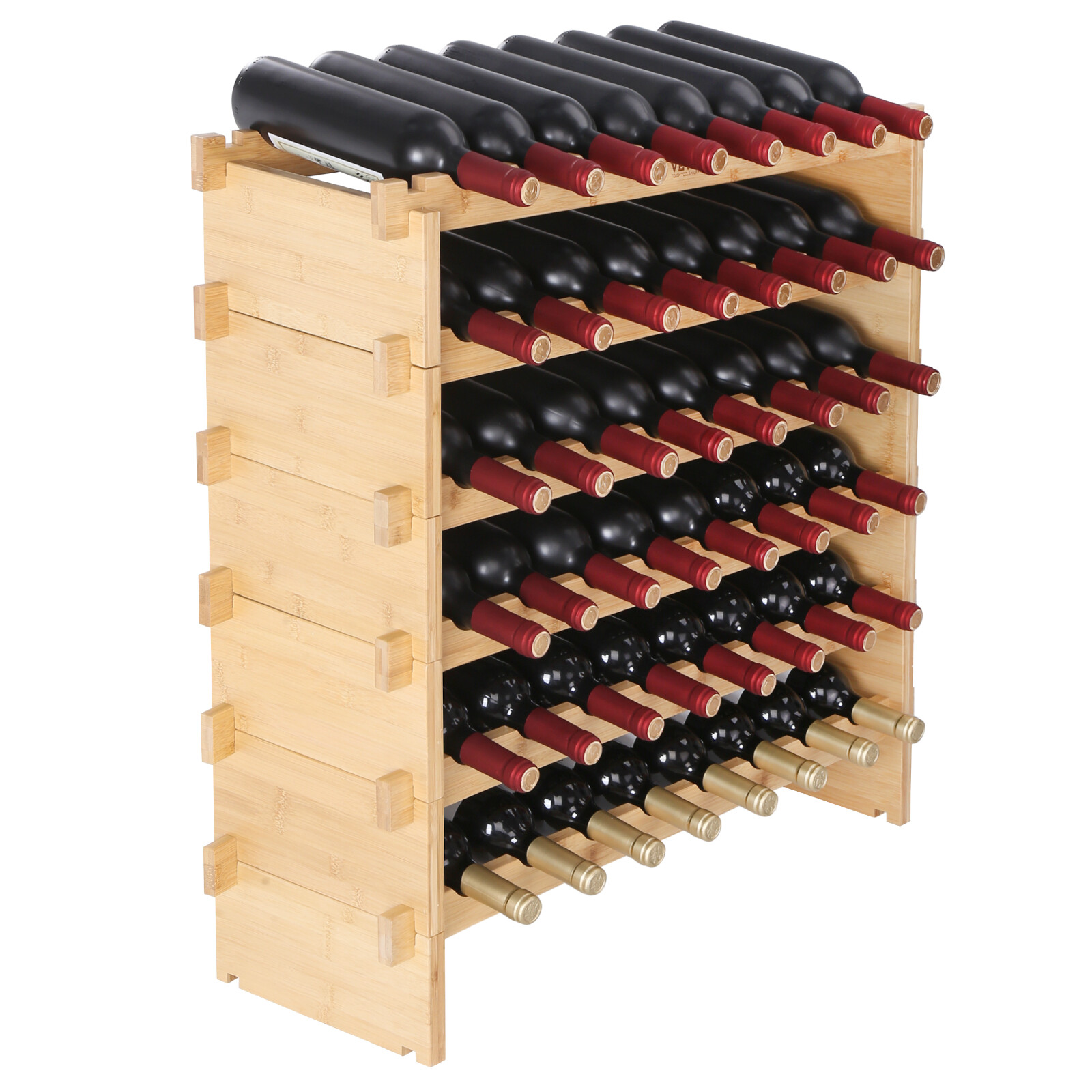 Uimoso 48 Bottle Stackable Modular Wine Rack Bamboo Wood Display Shelf 6-Tier