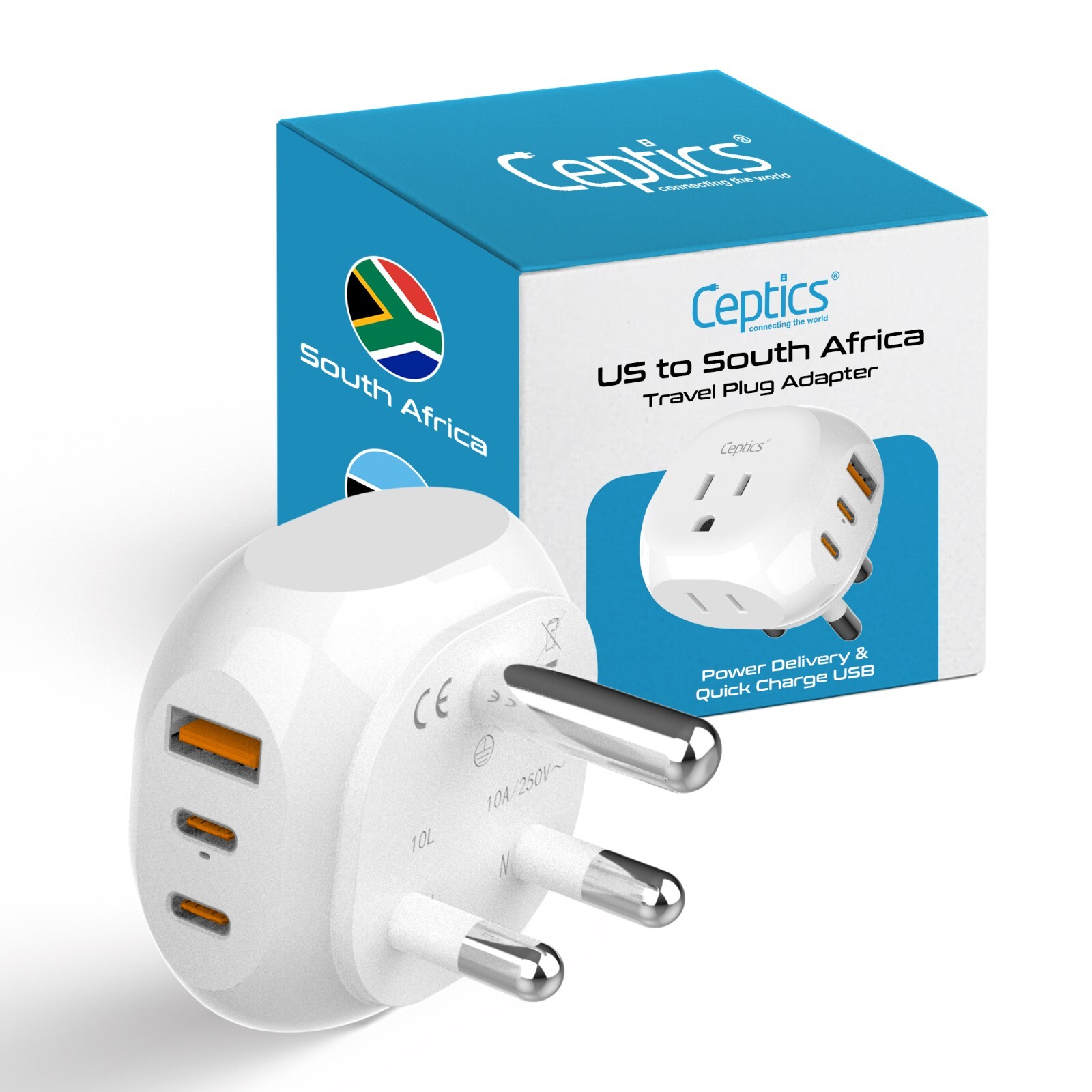 Ceptics South Africa Travel Adapter USA to Type M Namibia, Botswana (PTU-10L) Ceptics South Africa Travel Adapter USA to Type M Namibia, Botswana (PTU-10L)