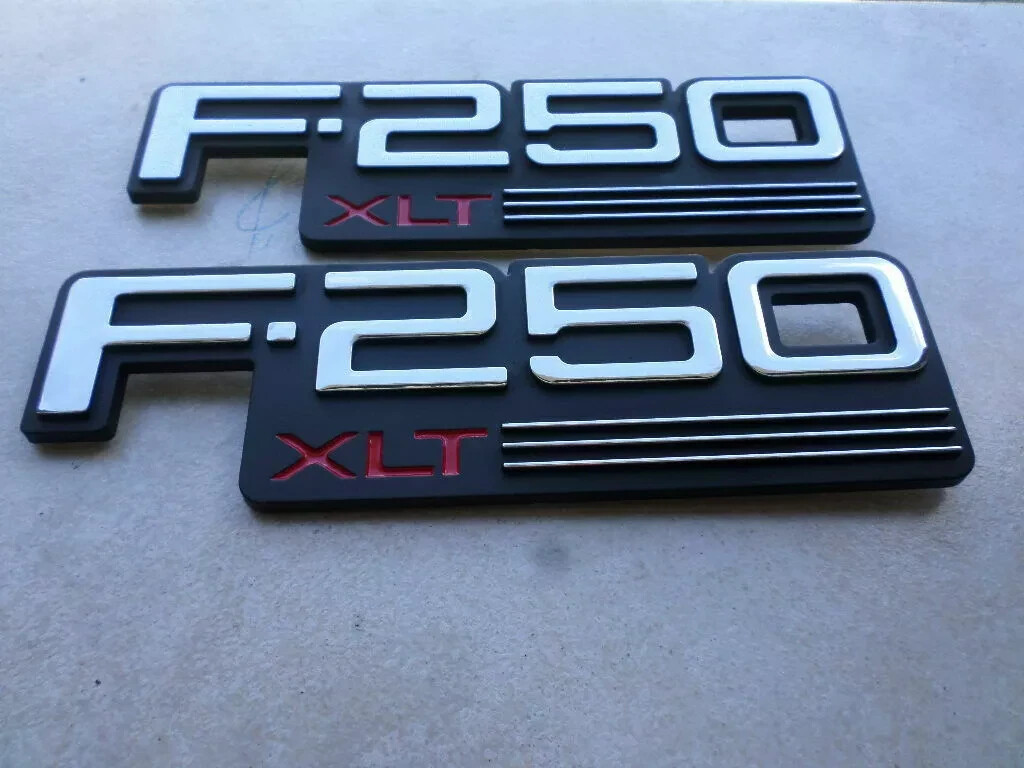 For NEW 92-96 F250 XLT Fender Emblem 2pc Nameplate Badge OEM RH LH Side Badge For NEW 92-96 F250 XLT Fender Emblem 2pc Nameplate Badge OEM RH LH Side Badge