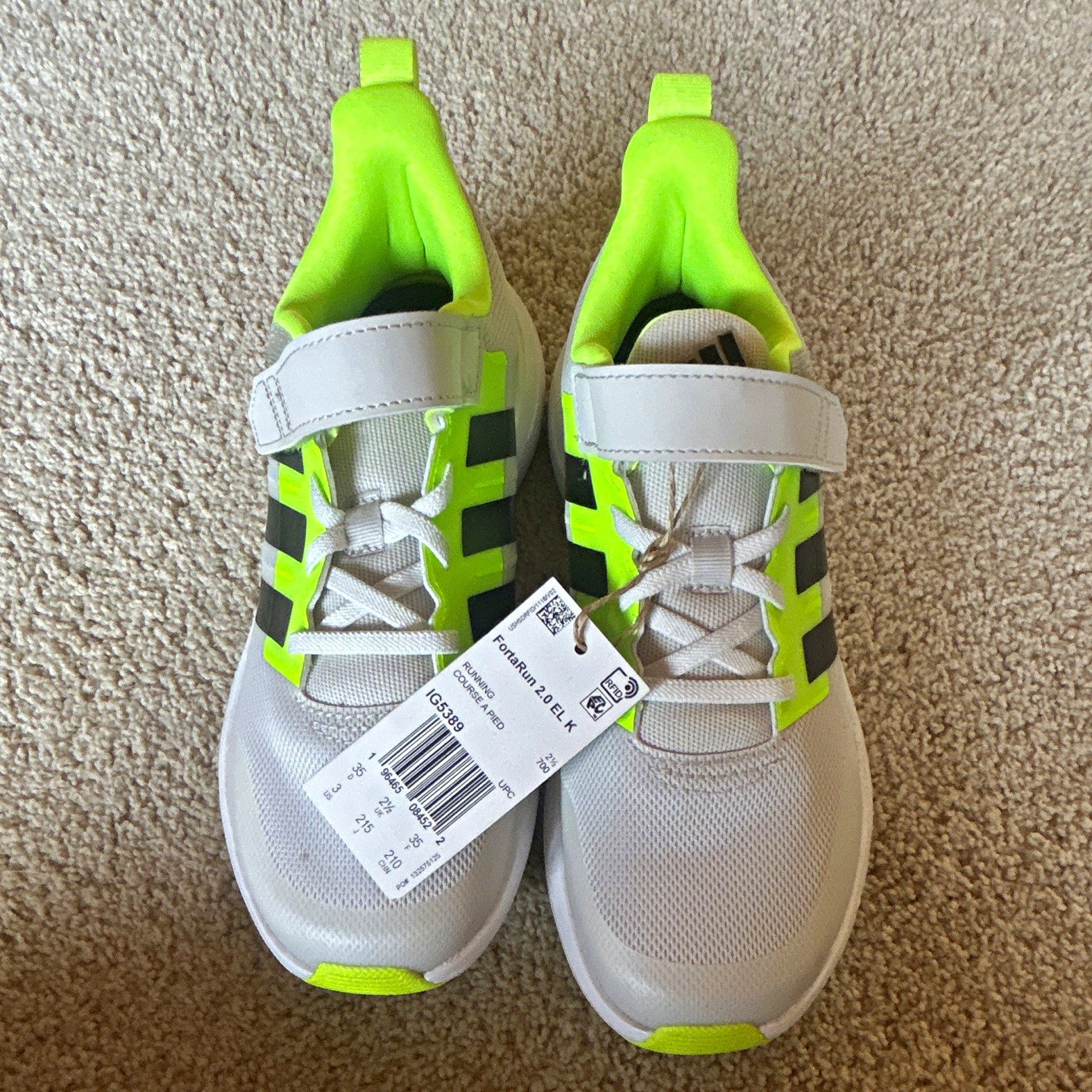 adidas FortaRun 2.0 EL K Unisex Kids Sneaker US 2 White/Green/Black