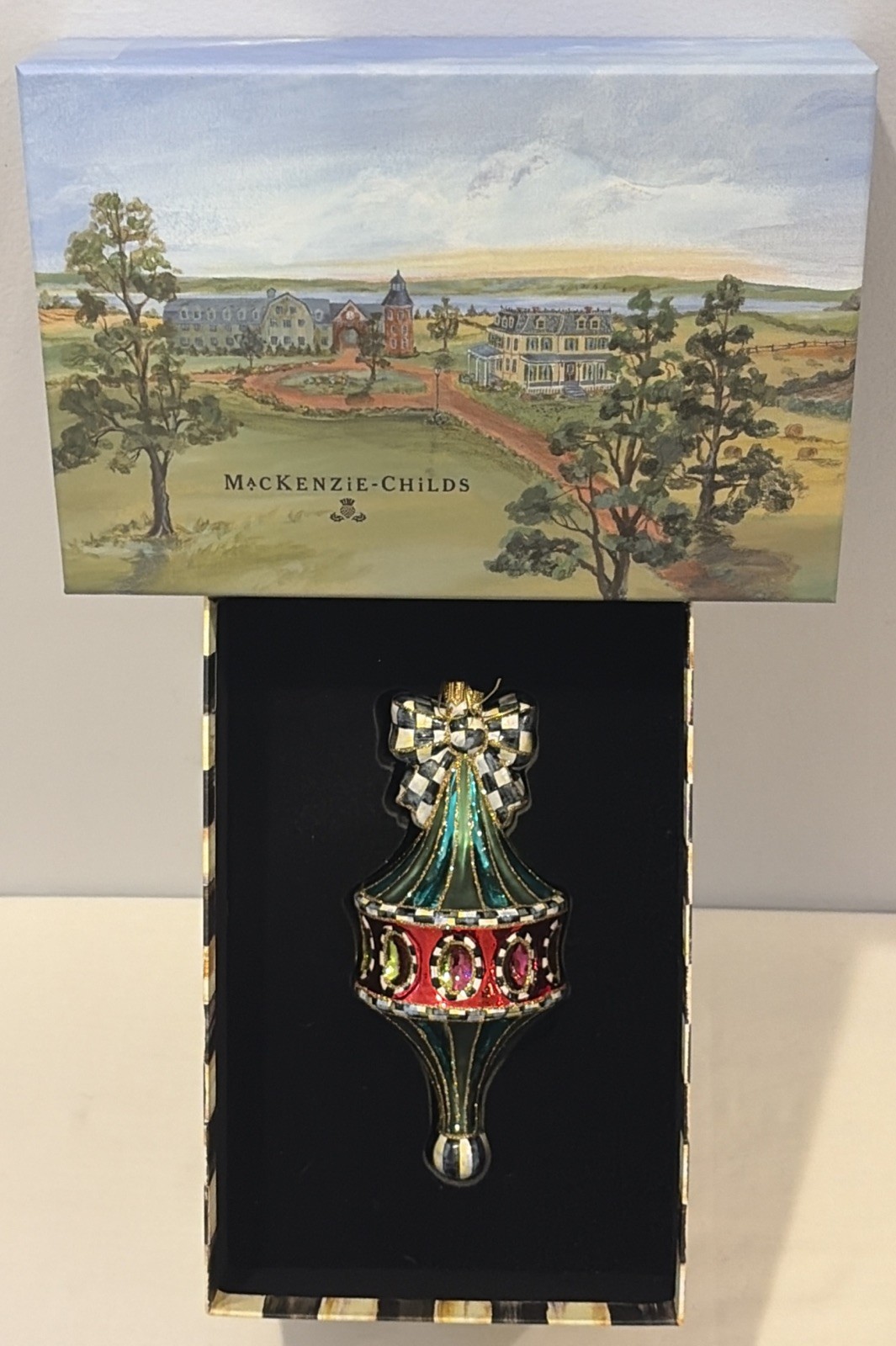 NIB MacKenzie-Childs Spinning Top Hand-Blown Glass Ornament #53913-2109