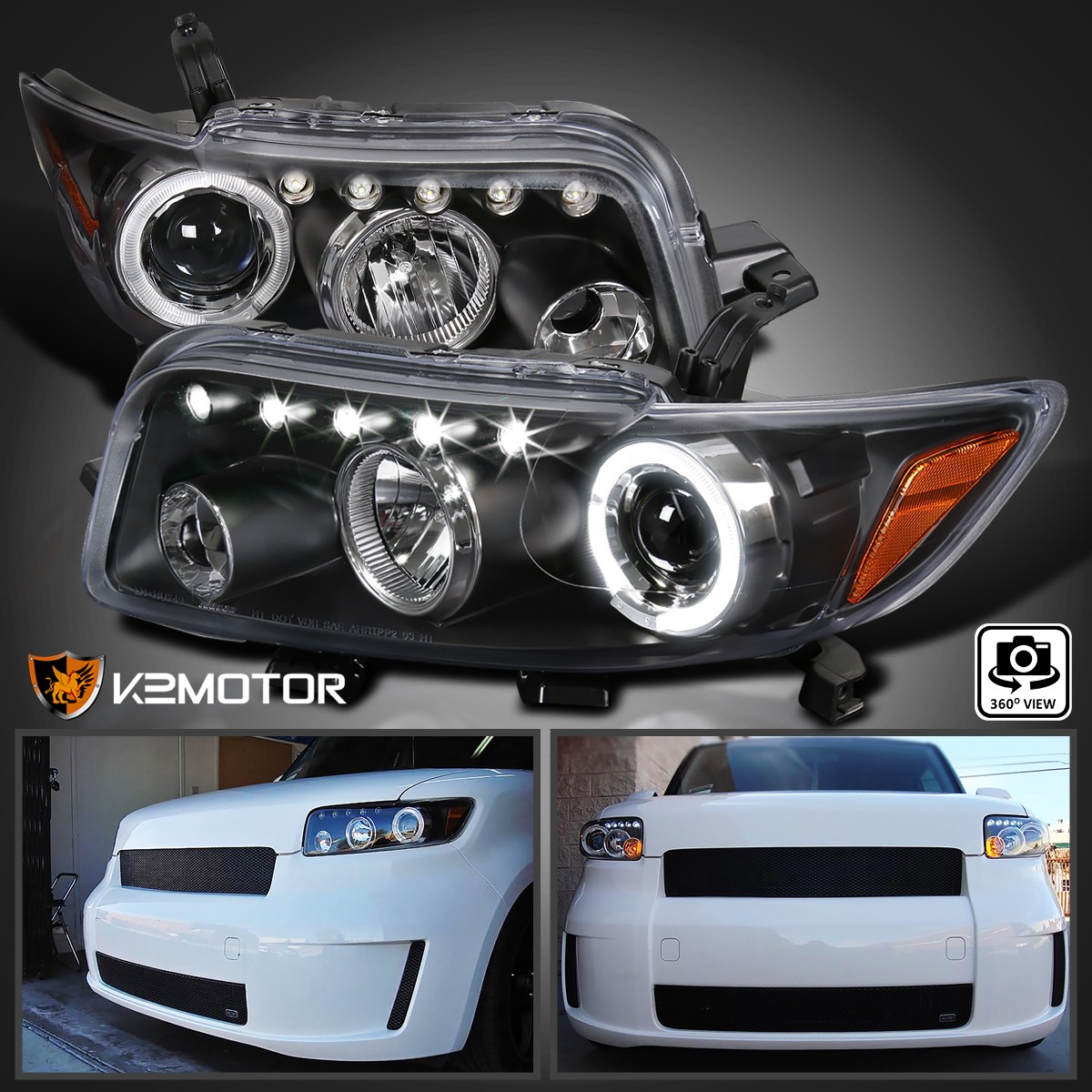 Black Fits 2008-2010 Scion xB LED Halo Projector Headlights Lamps L+R Pair 08-10 Black Fits 2008-2010 Scion xB LED Halo Projector Headlights Lamps L+R Pair 08-10