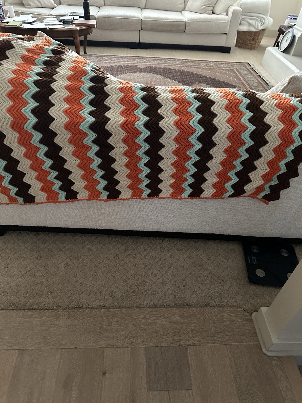 VTG 1970s Multicolor Chevron Ripple Crochet Afghan Blanket Handmade Throw 68x40 VTG 1970s Multicolor Chevron Ripple Crochet Afghan Blanket Handmade Throw 68x40