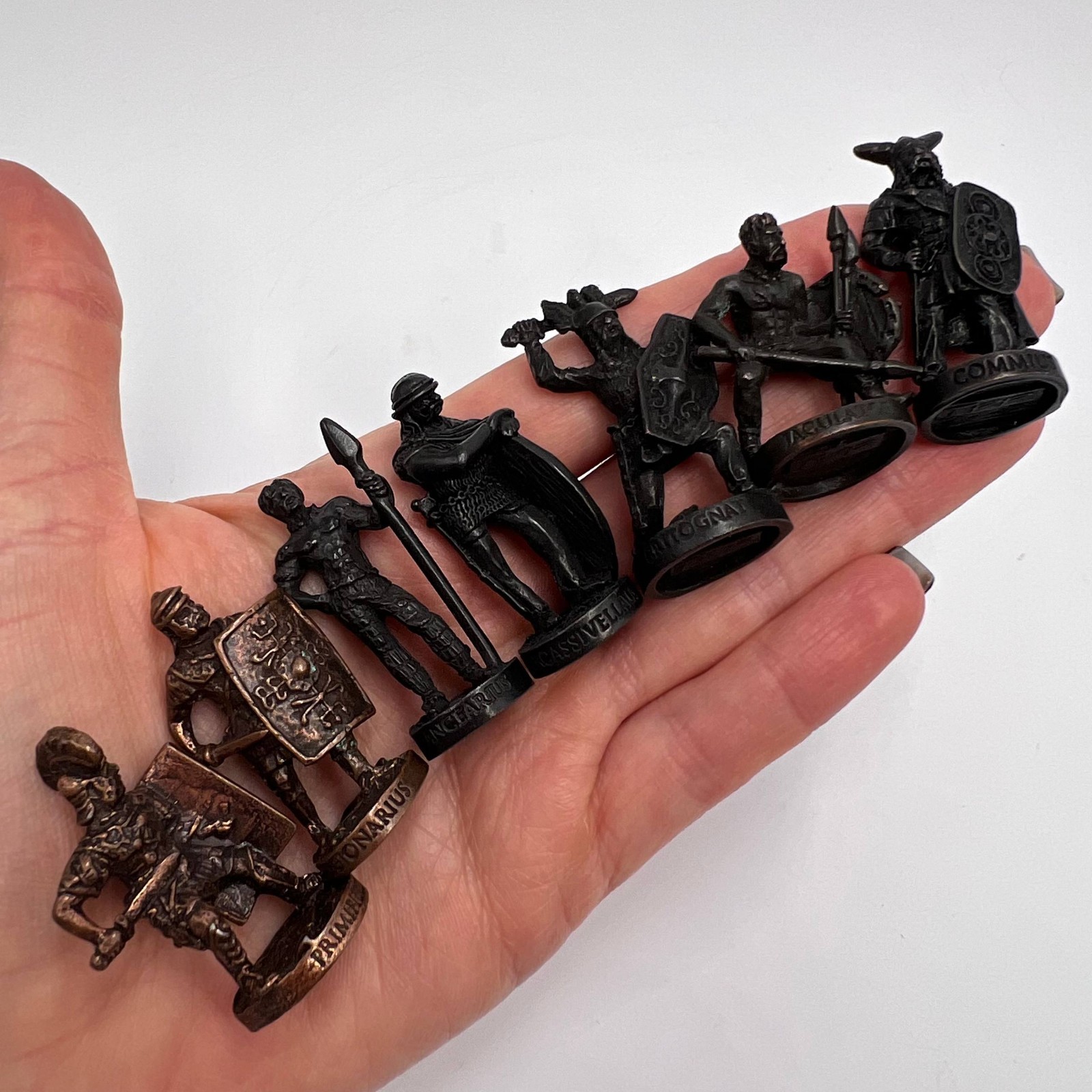 Vintage Bronze Roman Gallic War Soldiers 1980s Set of 7 Mini Figures Gift