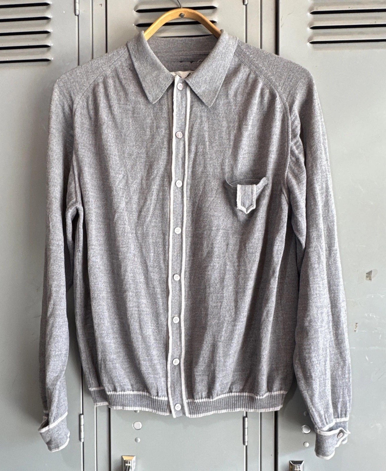 VTG 50s Mid-Mod Cardigan Sweater Gray Soft Lightweight Loop Collar Rockabilly ￼