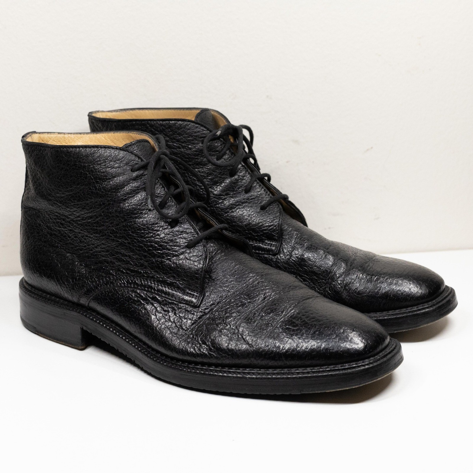 GRAVATTI Peccary Leather Lace Up Chukka Boots Italian Black 15950 Mens Sz 10.5
