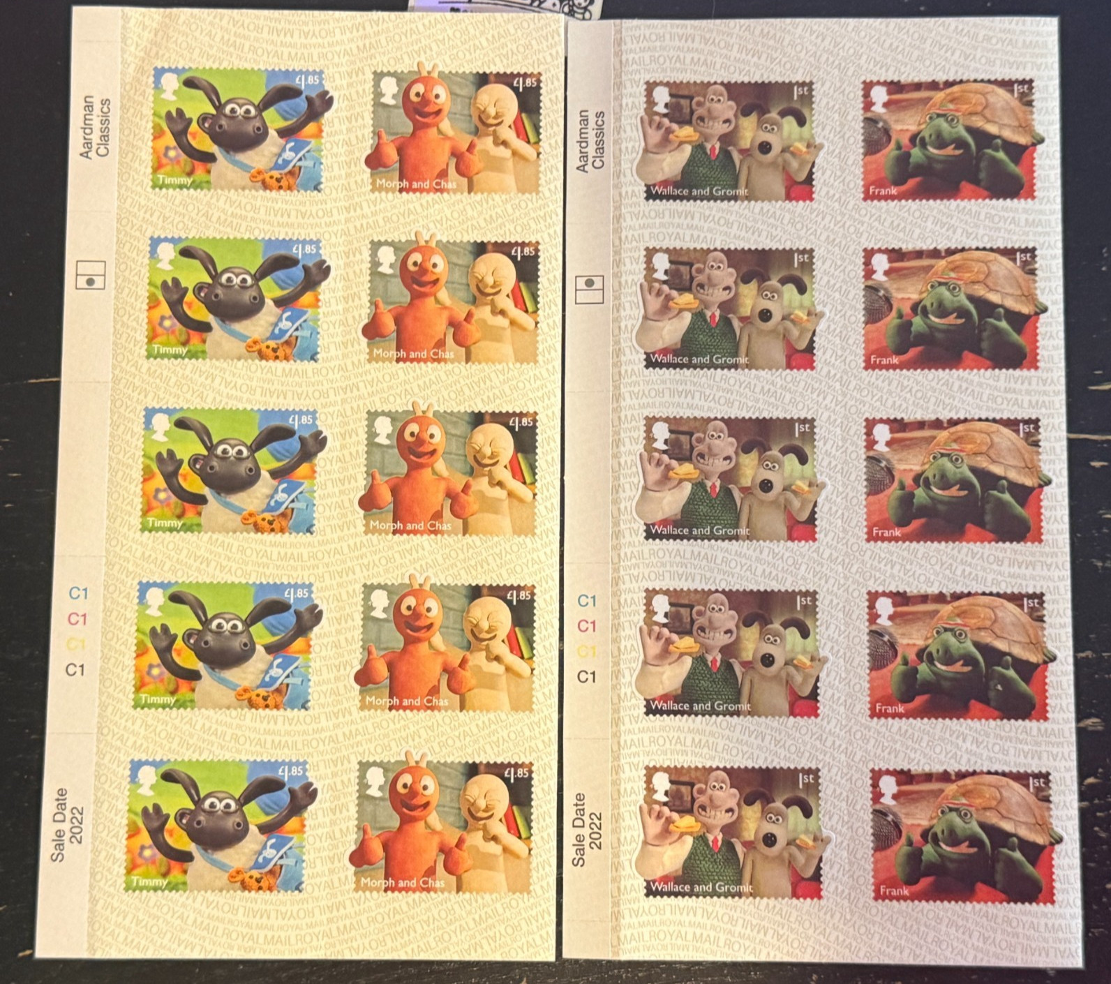 (2022) 1st class UK GB Stamps MNH Aardman Classics Stamp Set Blocks Sheets