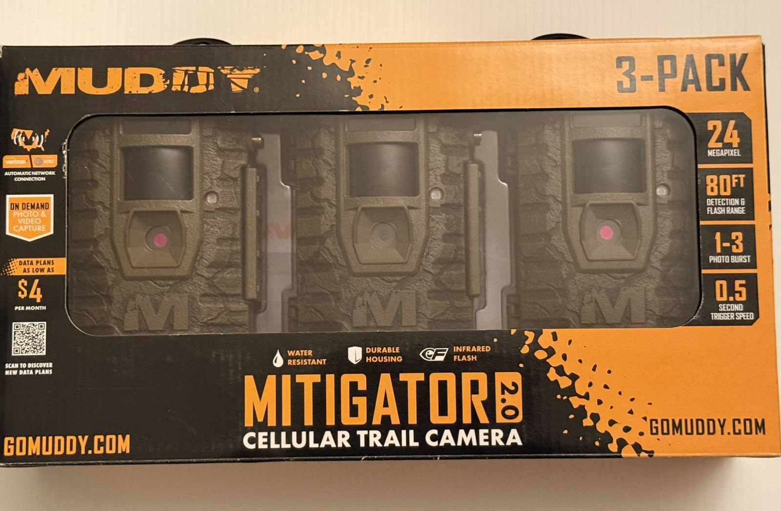 NEW Muddy Mitigator 3.0 Cellular Trail Camera 3-Pack 24MP NEW Muddy Mitigator 3.0 Cellular Trail Camera 3-Pack 24MP