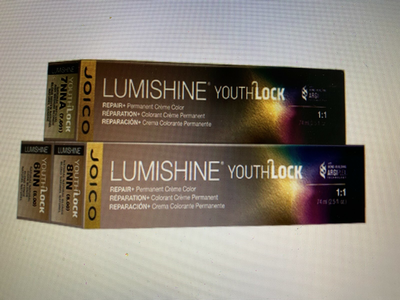 2 pk joico Lumishine Repair+Permanent Creme Color 2.5oz 7NNG Nat Gold Med Blonde