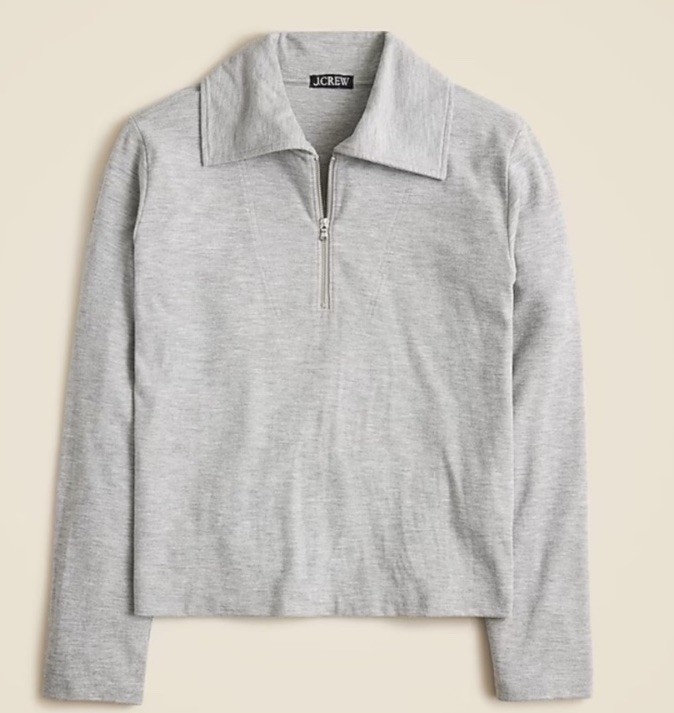 J Crew Soft Rib Quarter Zip Top Women’s Size XL Gray Stretch Relaxed Fit $90