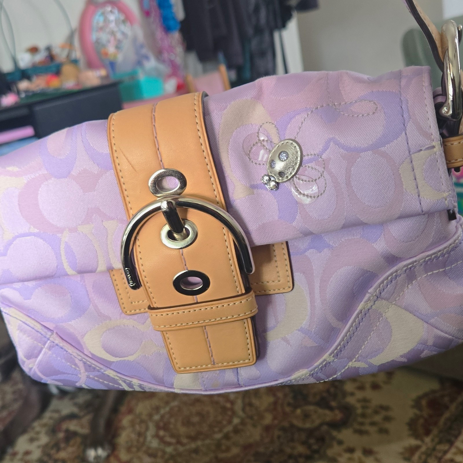 Coach Signature Purple Jacquard Canvas Shoulder Bag Zip, Detach/Adj Strap Small Coach Signature Purple Jacquard Canvas Shoulder Bag Zip, Detach/Adj Strap Small