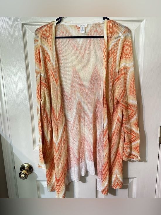 Chicos Orange Open Front Women\'s Cardigan Chicos Orange Open Front Women\'s Cardigan