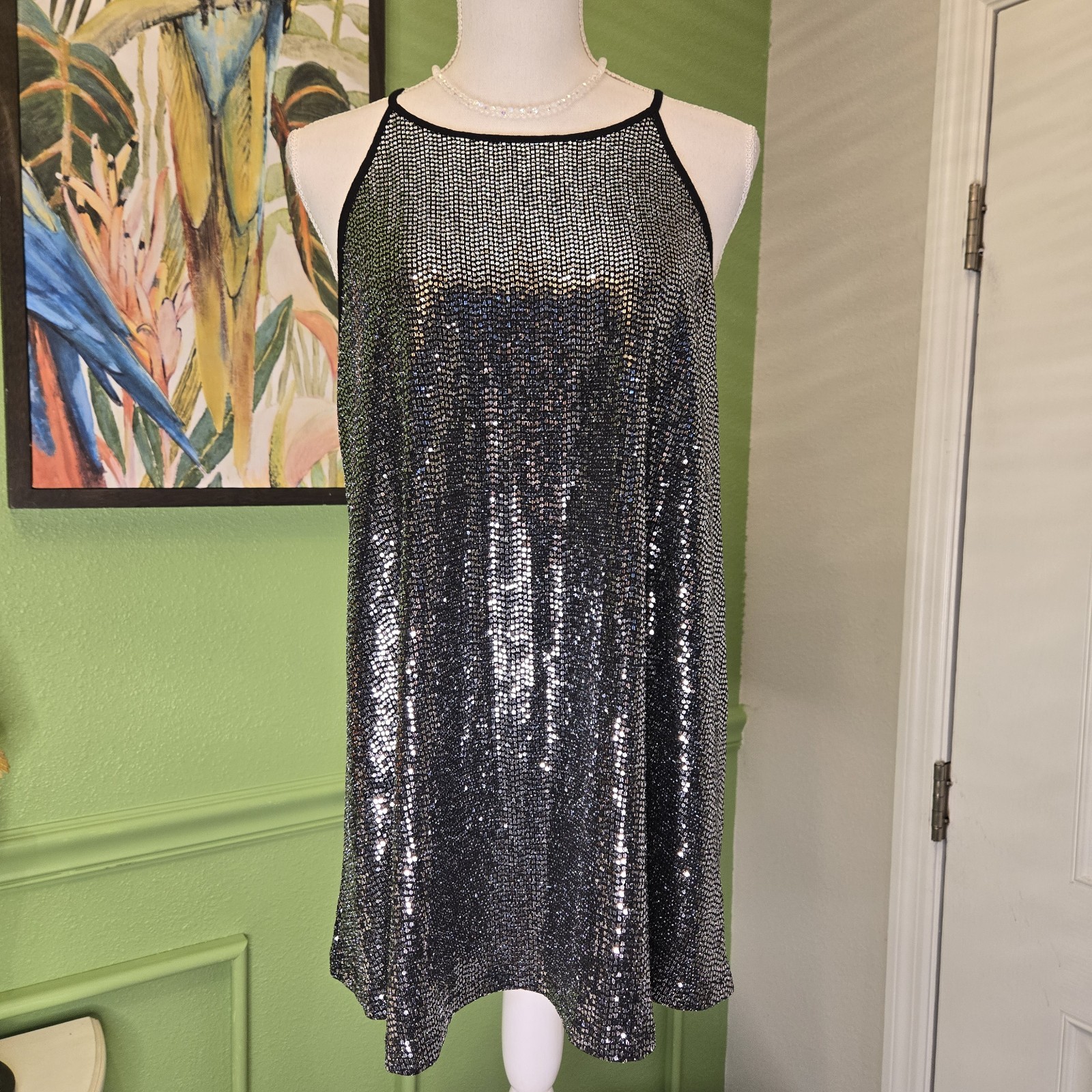 Torrid Black Silver Sequin Halter Plus Size 1X  Tank. 144