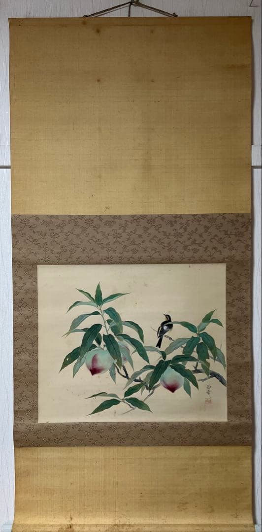 Japanese Hanging Scroll, Kakejiku, Ink Painting, Koi & Crane, Silk, Age-related
