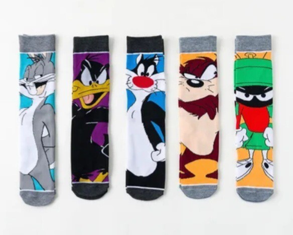 5 Brand New Looney Tunes Socks Bugs Daffy Taz Sylvester Marvin Crew Set
