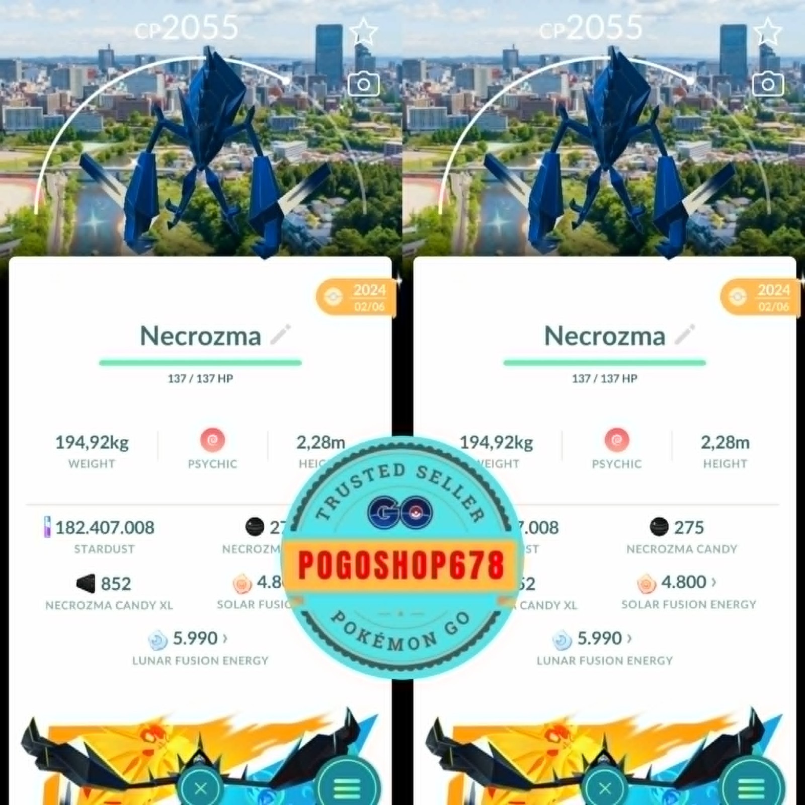 Pokémon TRADE Go - Shiny Necrozma Sendai Background ✨ Level 50 + 3 Moveset ✨