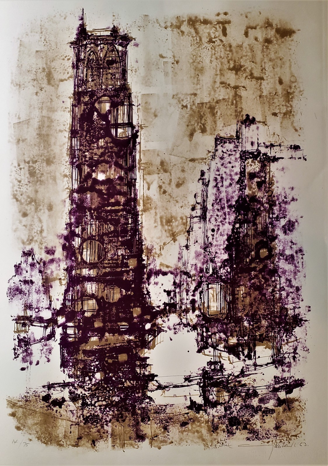 MAX GUNTHER Original Mid-Century PENCIL-SIGNED LITHOGRAPH Giotto Campanile 14/75 MAX GUNTHER Original Mid-Century PENCIL-SIGNED LITHOGRAPH Giotto Campanile 14/75