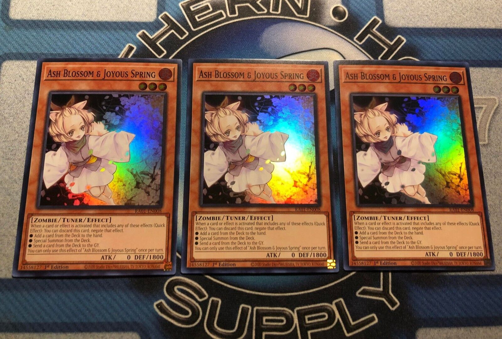 * 3X ASH BLOSSOM & JOYOUS SPRING 3X * 1ST EDITION SUPER RARE RA01-EN008 YUGIOH