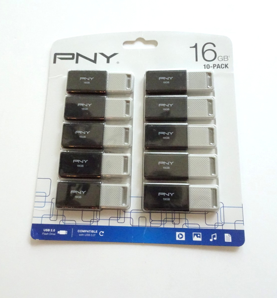 PNY P-FD16GX100DM-EF2 16GB USB 2.0 Flash Drive 10-Pack Black/Gray NEW