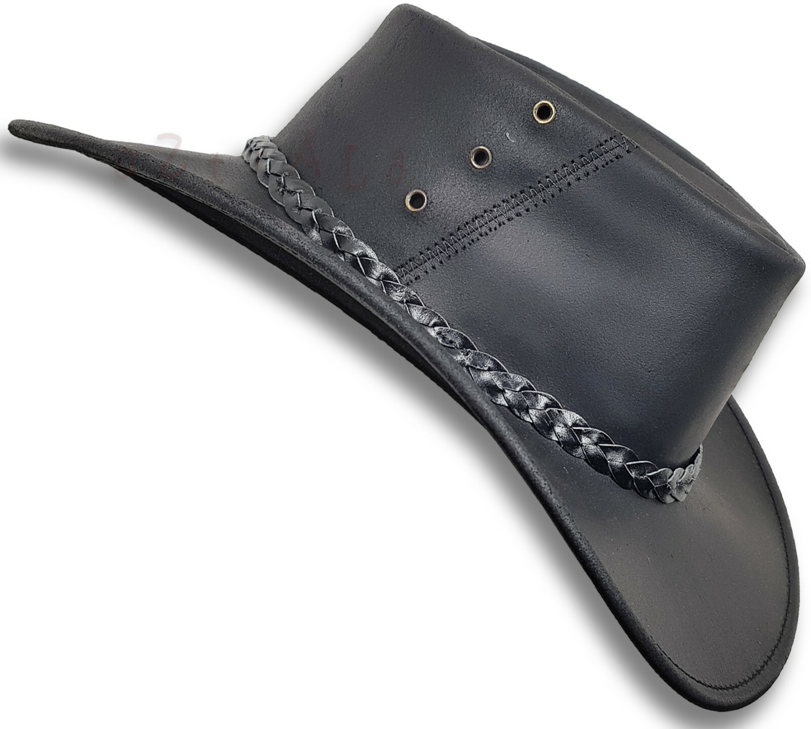 【oZtrALa】 Oiled KANGAROO Leather Hat Cowboy Outback Mens Black Jacaru AUSTRALIAN