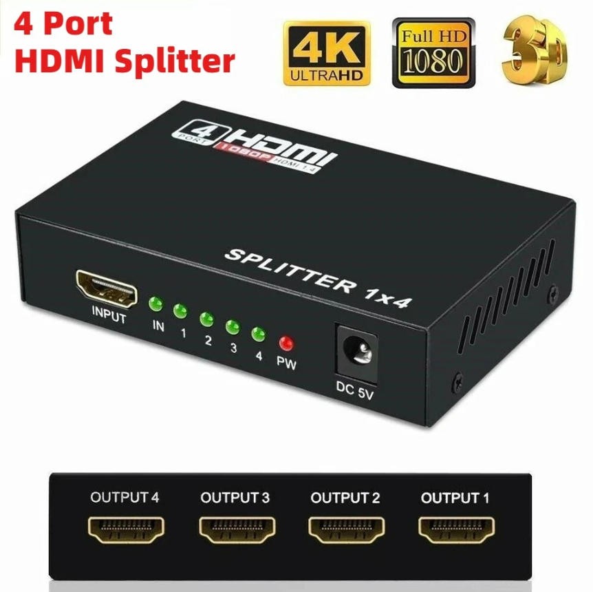 4K 1080P HDMI Splitter 1 In 4 Out 1x4 Amplifier HD Multi Display Distributor