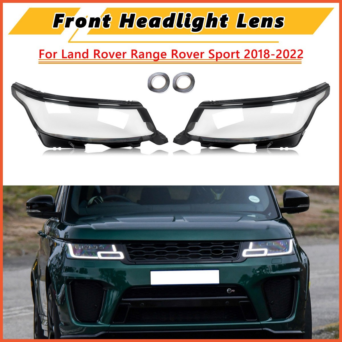 Pair Front Headlight For Range Rover Sport 2018-2022 Clear Headlamp Lens Cover