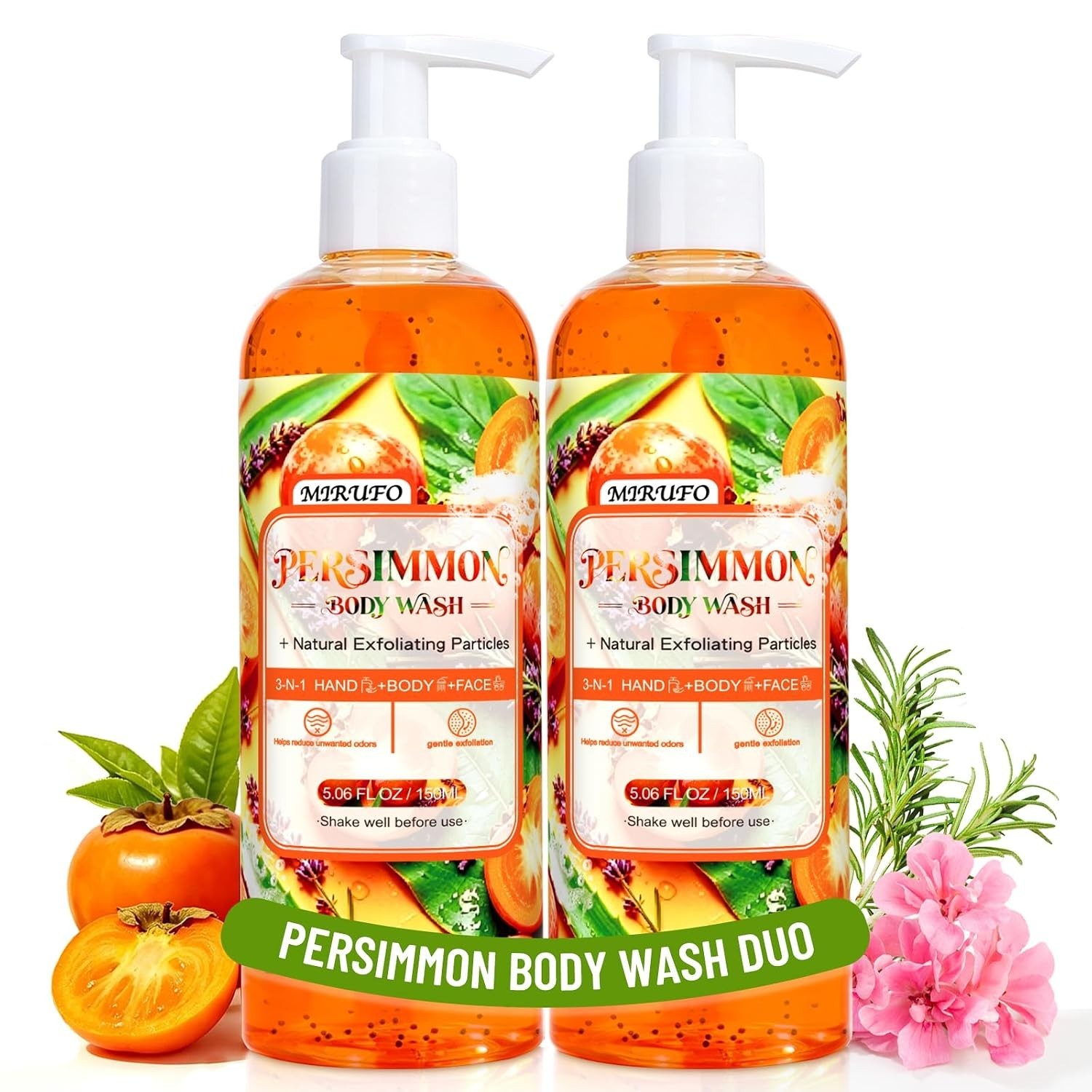 2 PCS Persimmon Body Wash for Strong Odor Control, Natural Persimmon Soap Bar