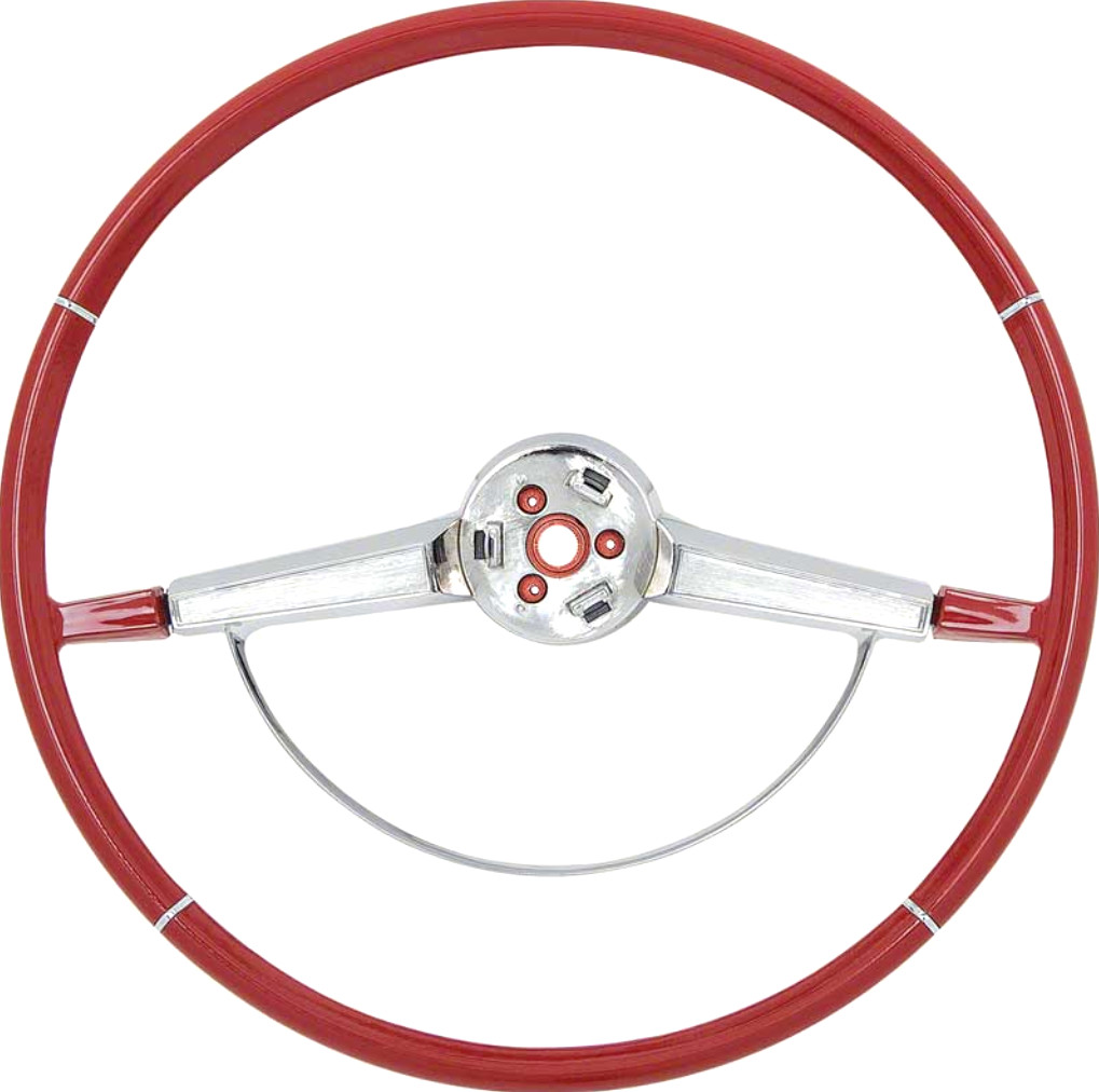 OER Red Steering Wheel With Chrome Horn Ring 1965-1966 Chevrolet Impala 