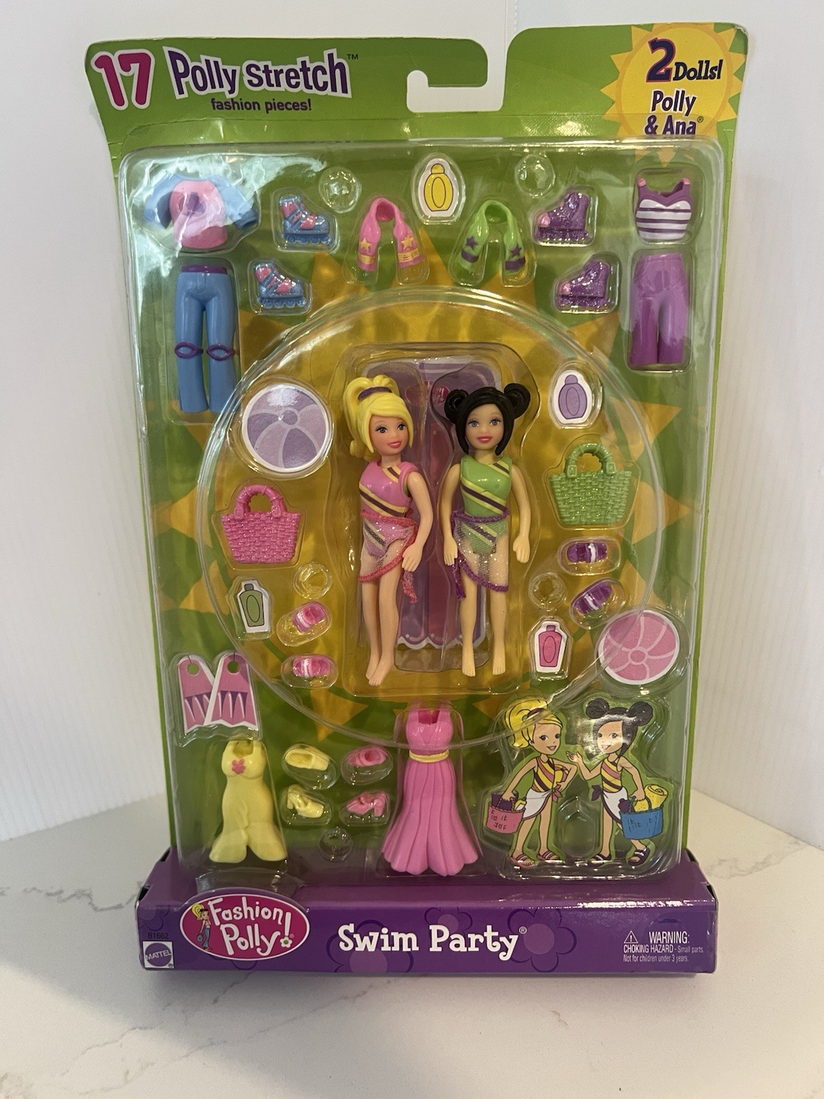 Vtg NIB Mattel Polly Dolls Swim Party Fashion Clothes Shoes NEW Sealed Mini Doll