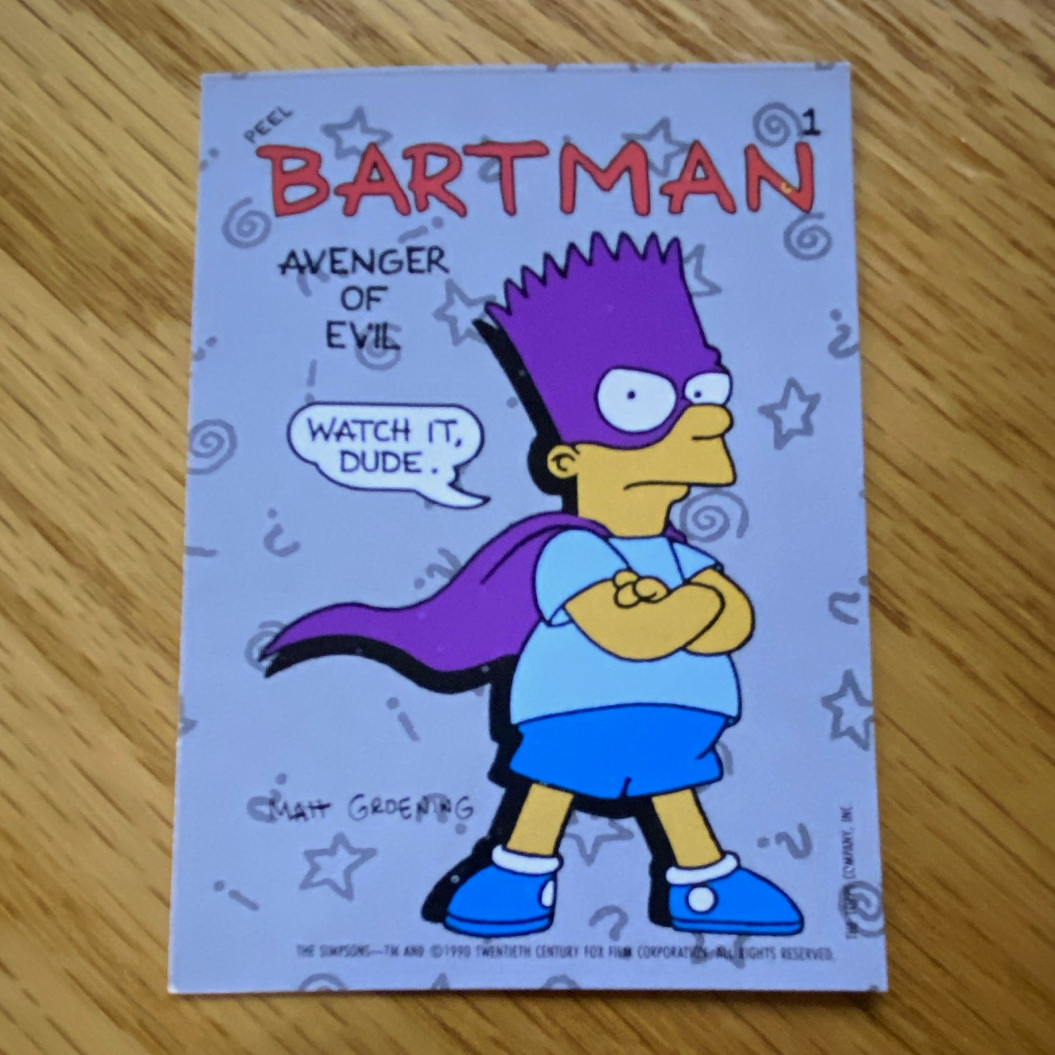 The Simpsons Trading Cards Bartman Sticker 1 1999 Matt Groening English