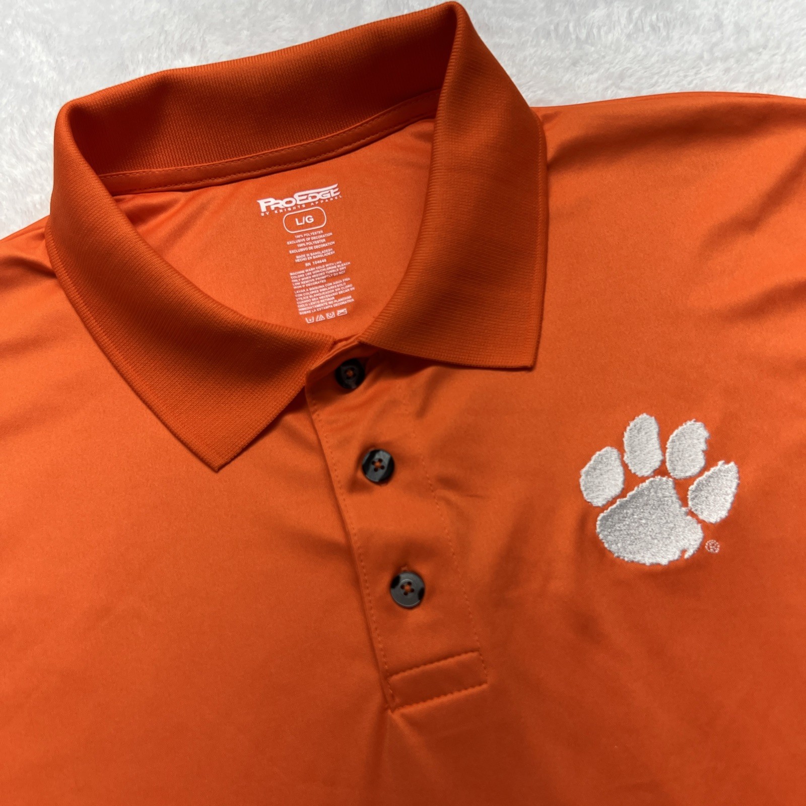 Clemson Tigers ProEdge Polo Shirt Men L Orange Short Sleeve Active Logo
