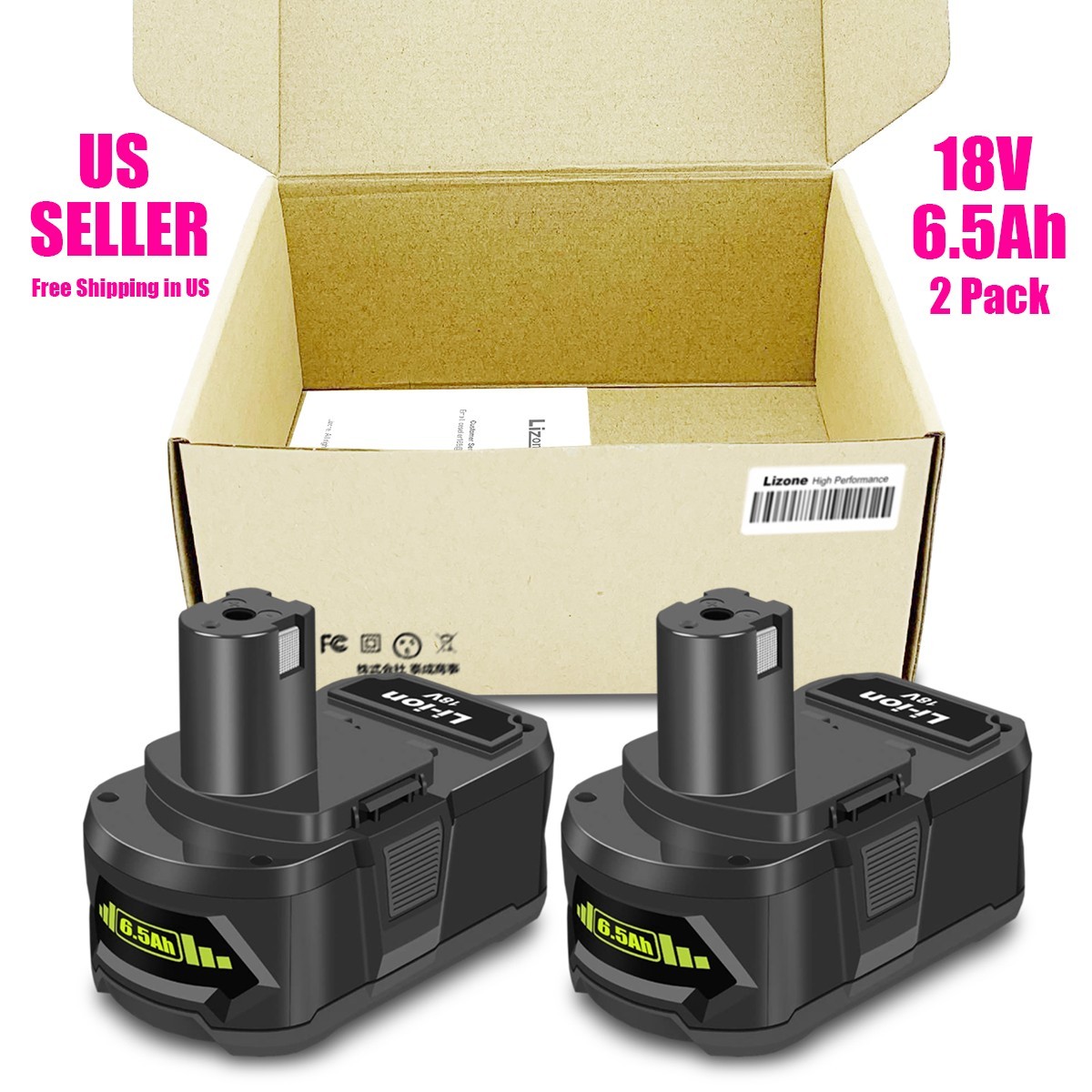 2 Pack 6.5Ah For RYOBI 18V 6Ah High Capacity Battery 18V Plus One PBP005 PBP004
