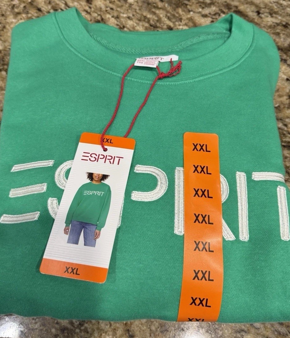 NEW XXL Esprit Women\'s Logo Fleece Crewneck Sweatshirt Green Viral 80\'s Costco