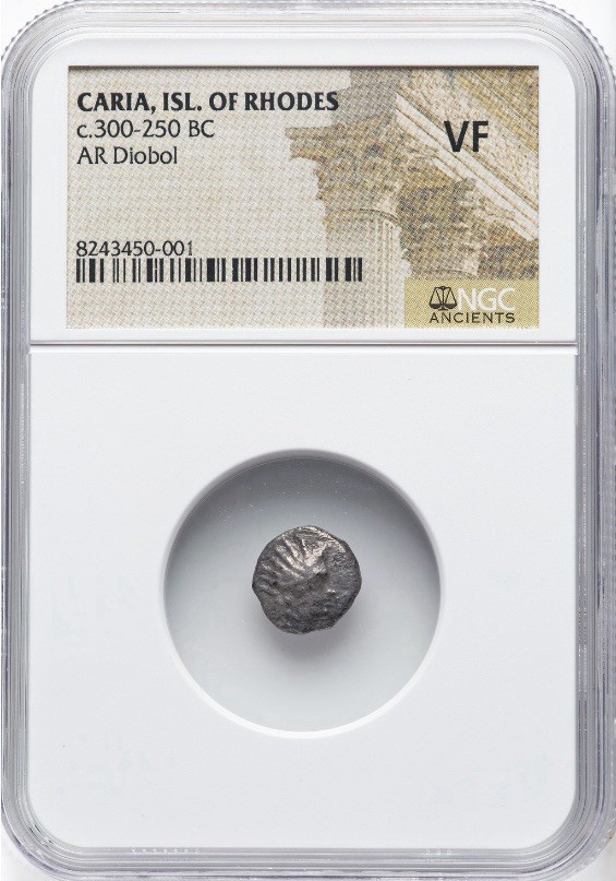 NGC VF Caria Isle of Rhodes 300-250 BC AR Diobol, Silver ROSE BUDS Ancient Greek