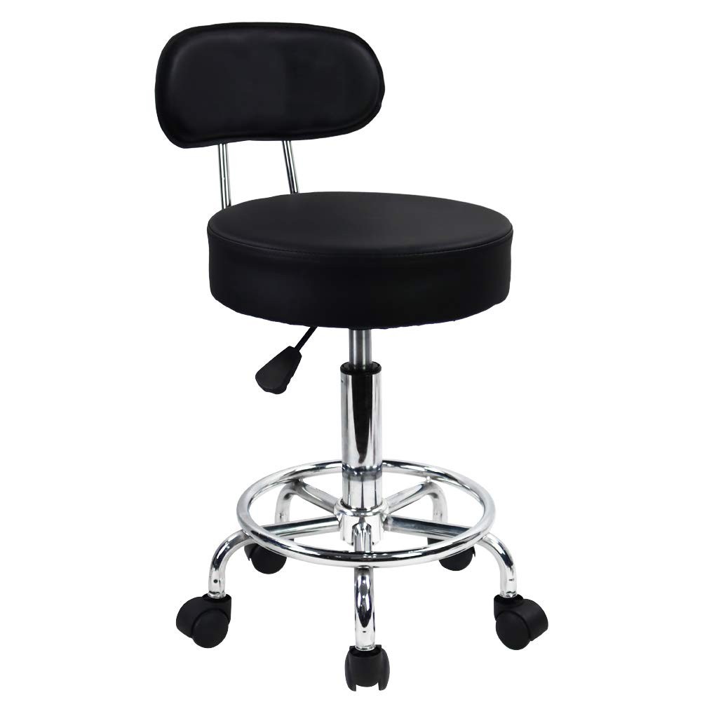 KKTONER PU Leather Rolling Stool Mid-Back with Footrest Height Adjustable Office