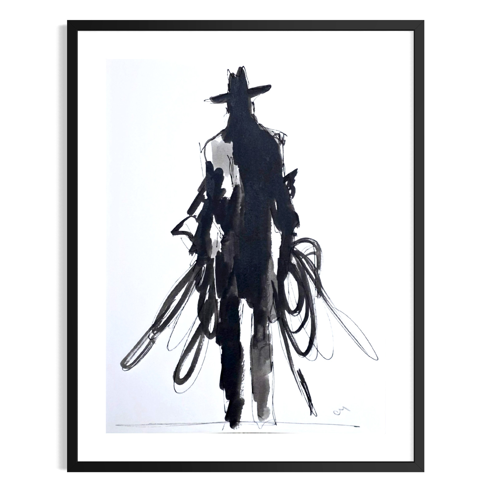 Original Cowboy 9x12 Abstract Expressionist Acrylic Painting Paper Signed Art