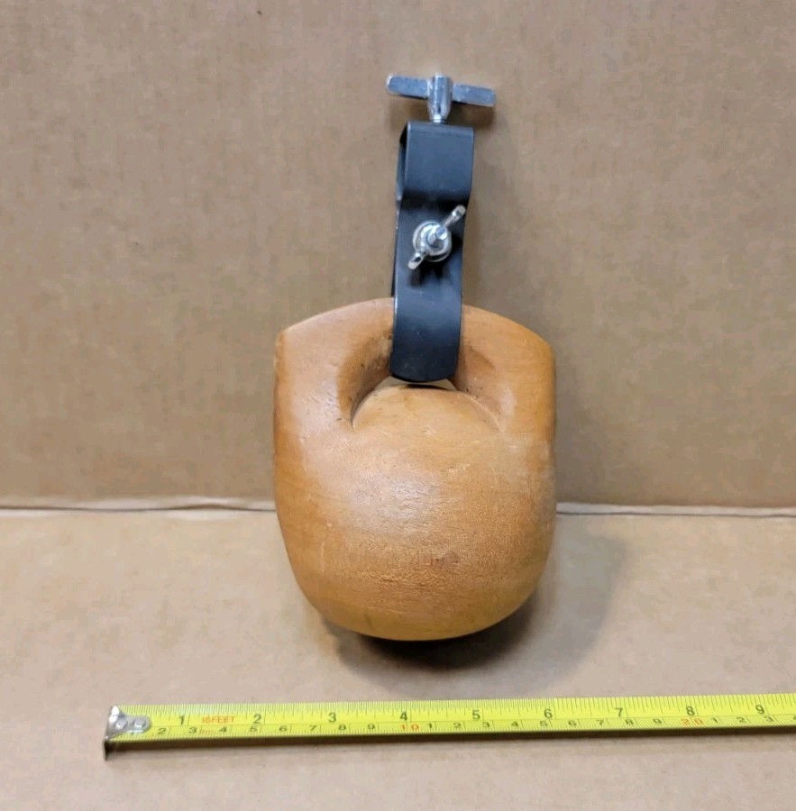 Vintage Wooden Block Percussion With Metal Attachment 5 × 4.5 × 3.5 Inches