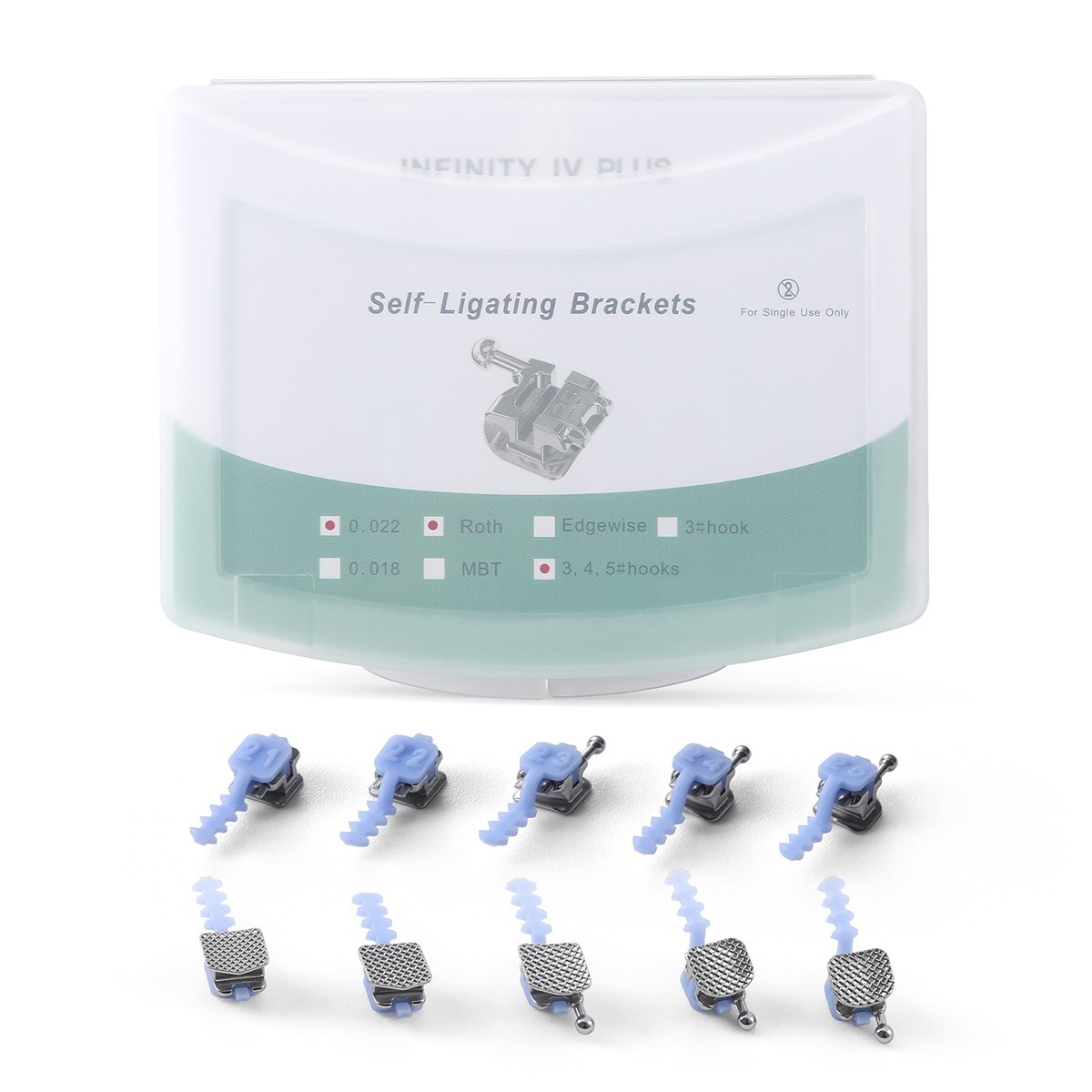 AZDENT Dental Ortho Bracket Brace Self-Ligating MBT/Roth.022 345 Hooks Mesh Base