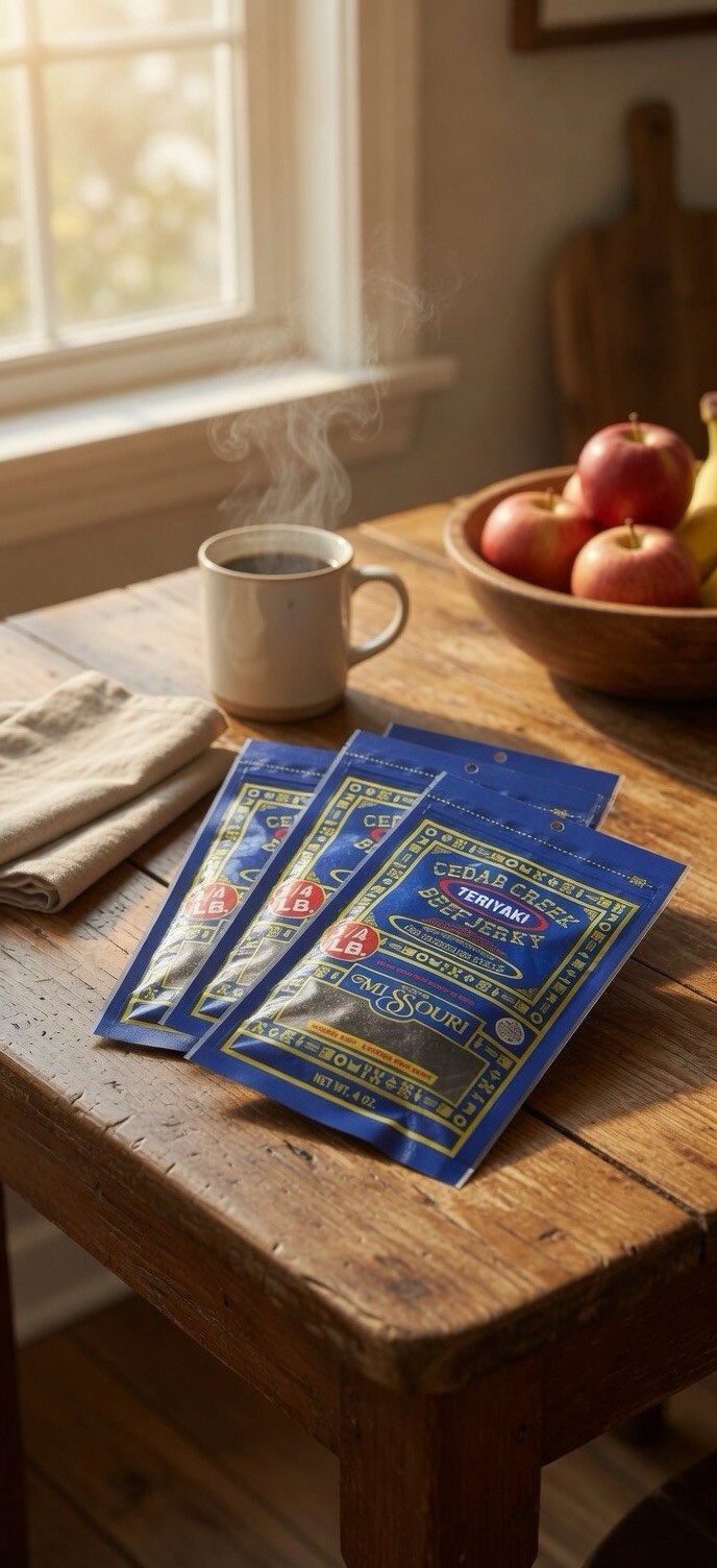 Get 4-4 OZ bag-Cedar Creek Teriyaki Beef Jerky, Old Fashioned, No Preservatives