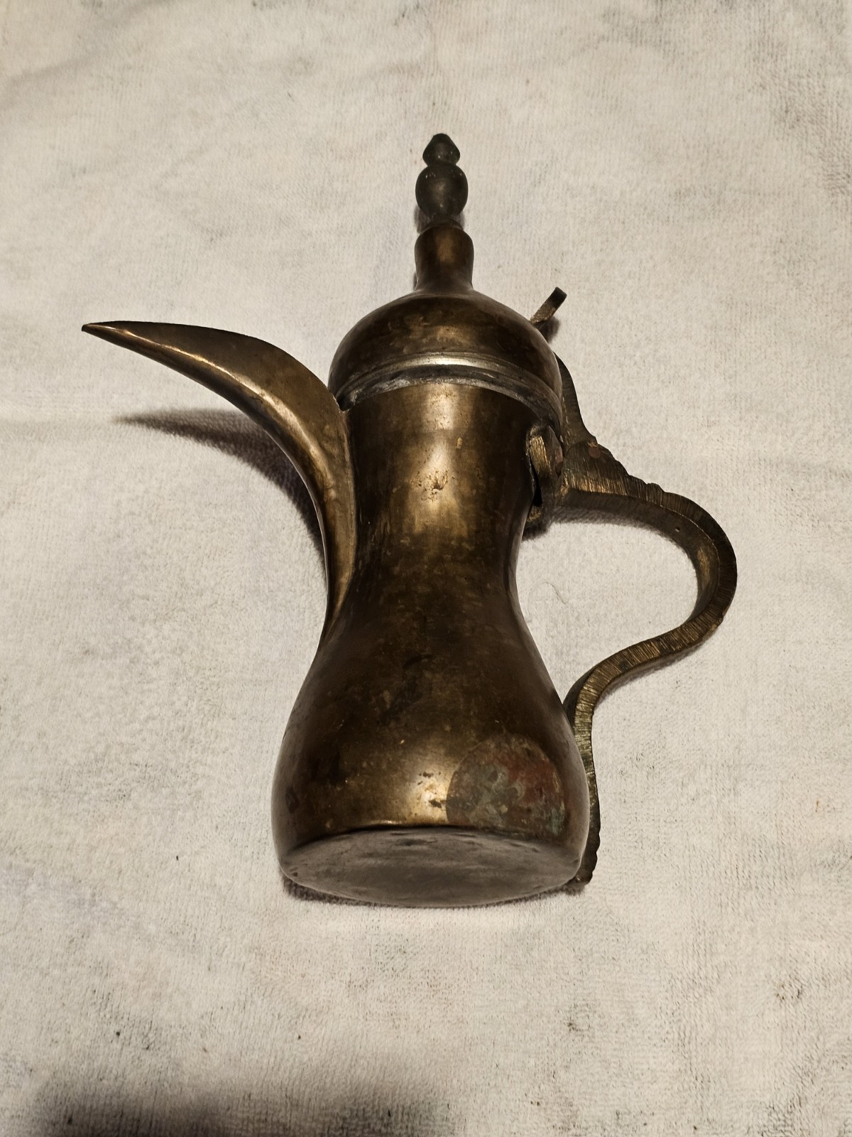 Vintage Syrian Brass Raslan Dallah Coffee Pot Hand Hammered Signed Arabic Maker