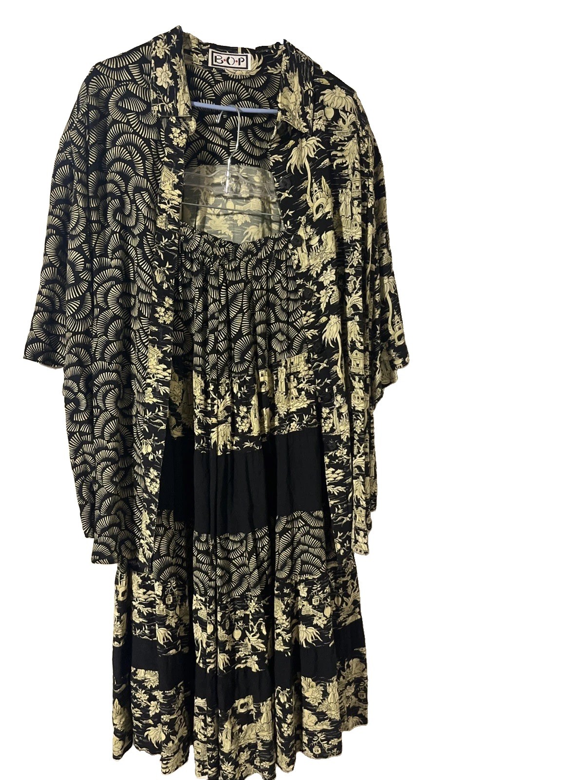 Vintage BOP We Be Bop Plus Size 2 Pc Set Mixed Print Maxi Skirt & Button Shirt Vintage BOP We Be Bop Plus Size 2 Pc Set Mixed Print Maxi Skirt & Button Shirt