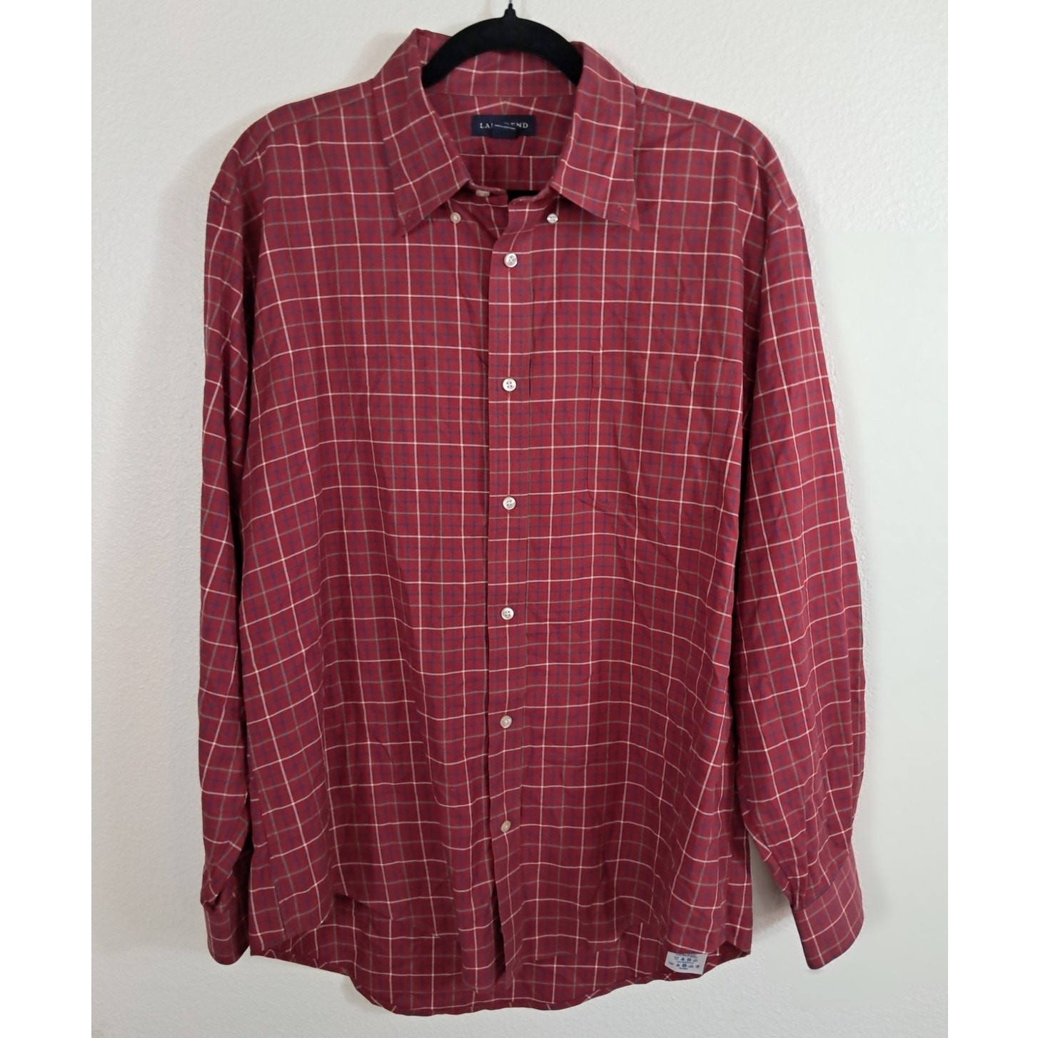 Men\'s Lands\' End Tailored Shirt Red plaid Size 17 - 34