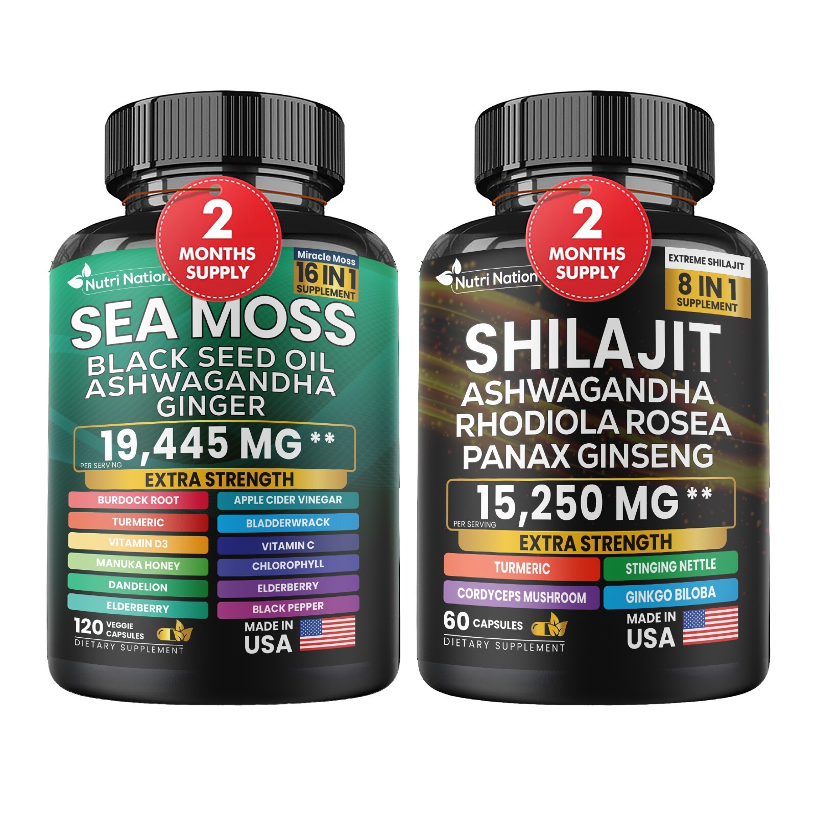 Dynamic Vitality Bundle - Sea Moss 7000mg,Black Seed Oil 4000mg/ Shilajit