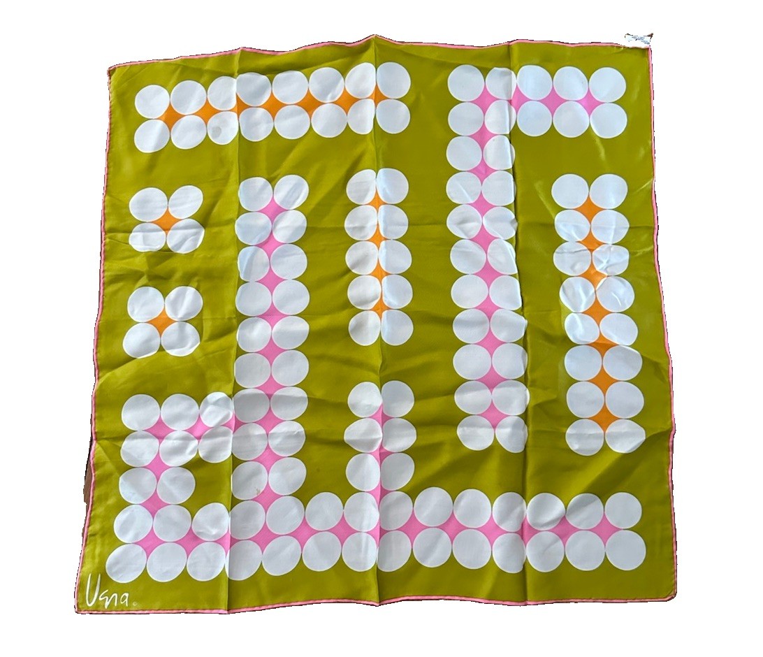 Vintage 1960s Vera Neumann Scarf Japan Hand Rolled Green Print Abstract 26\