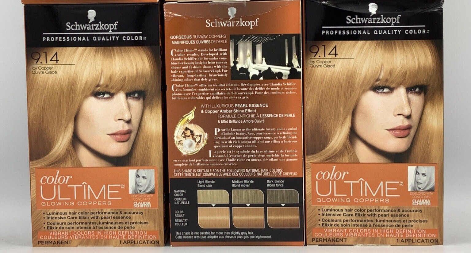 3 X Schwarzkopf Professional Quality Color 9.14 ICY COPPER Ultime Glowing Copper