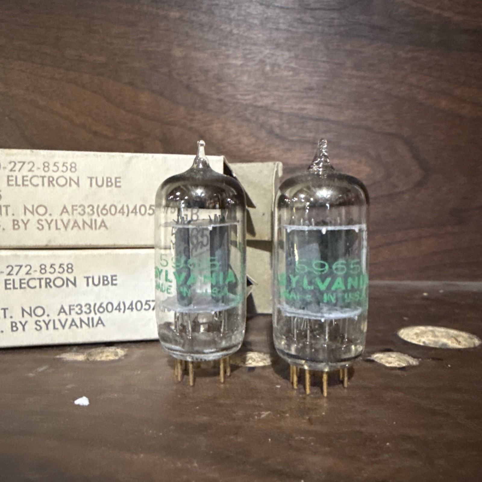 Match Pair NOS Sylvania GB-5965 Long Gray Plate Triple Mica Gold Pin TV7 Tested Match Pair NOS Sylvania GB-5965 Long Gray Plate Triple Mica Gold Pin TV7 Tested