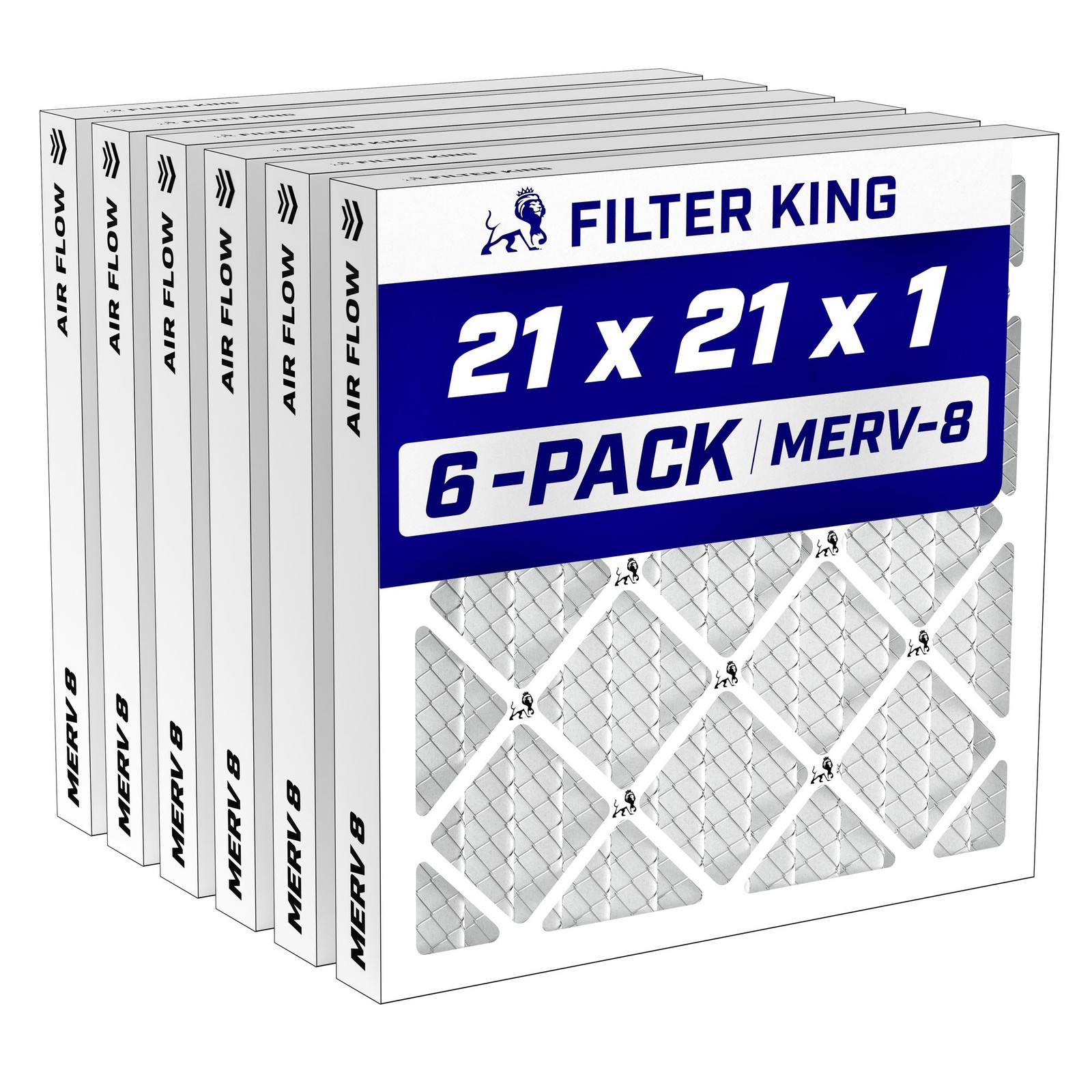 Filter King 21x21x1 Air Filter MERV 8, AC Furnace Filters (6-Pack)