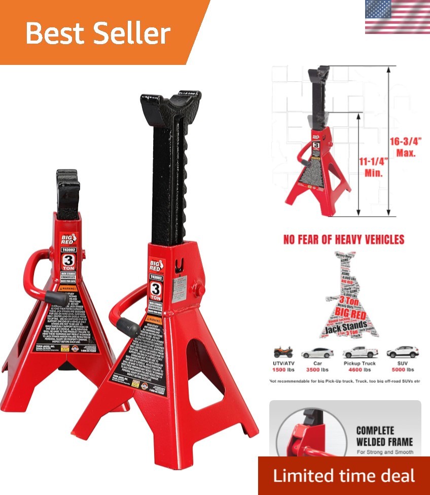 T43202 Heavy Duty Steel Jack Stands: 3 Ton 6,000 lb Capacity Car Lifting Stan...