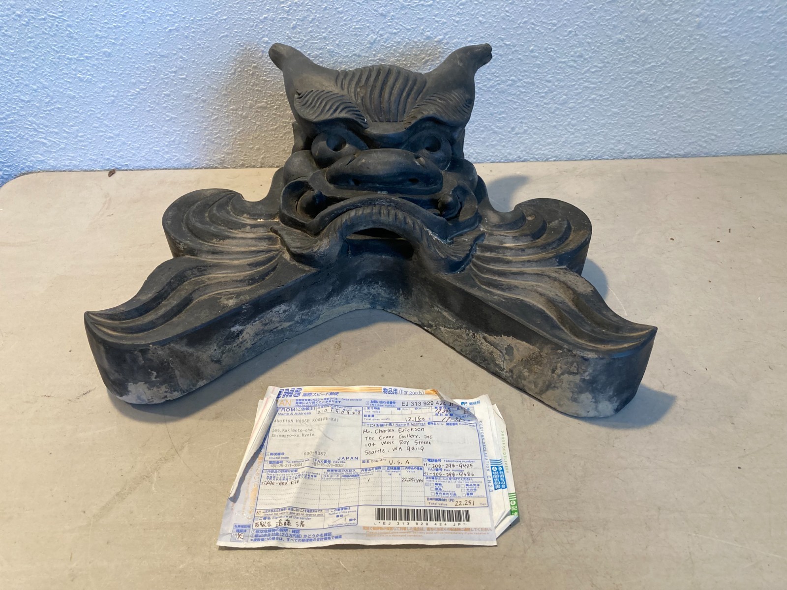 Japanese Vintage Onigawara Tile Temple Roof Ornament Authentic Charm