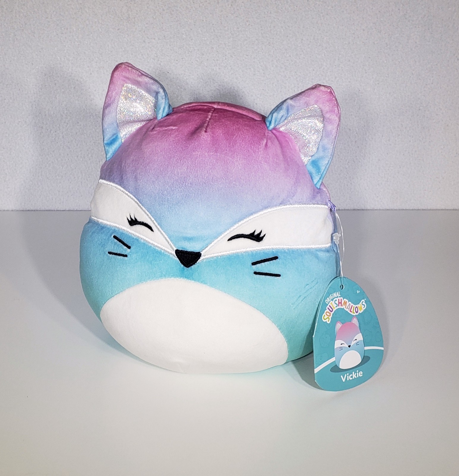 NEW Squishmallow Vickie Fox Eyes Closed Pink Blue Plush Stuffed Animal Toy 8\